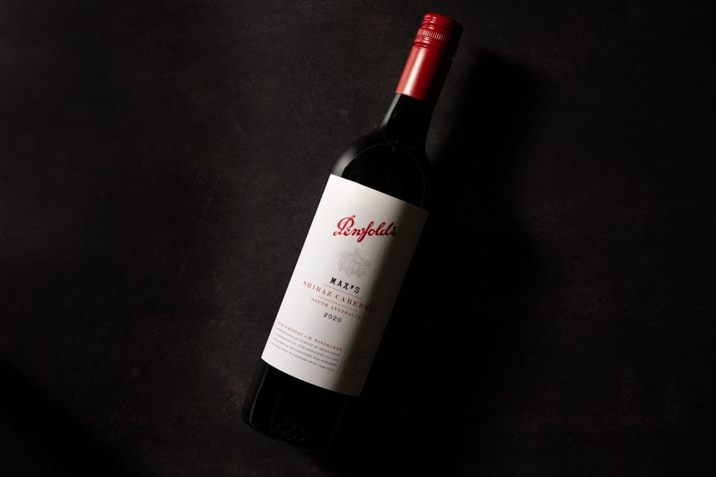 Penfolds Max’s Shiraz Cabernet 2020 bottle on dark background – reviewed by All That Is Cool