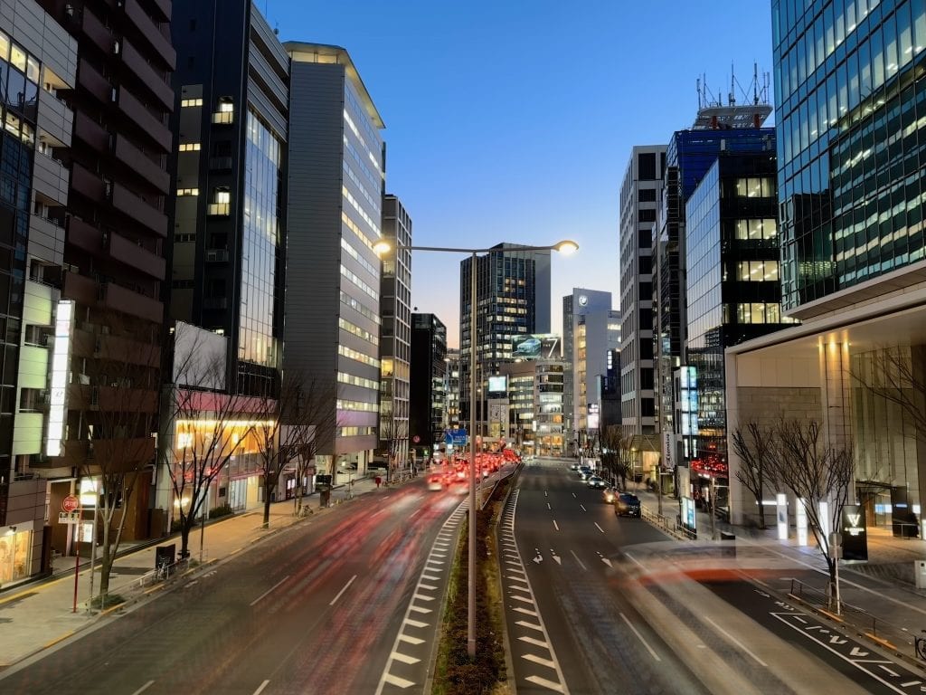 Night traffic and city lights near Hotel Allamanda Aoyama Tokyo