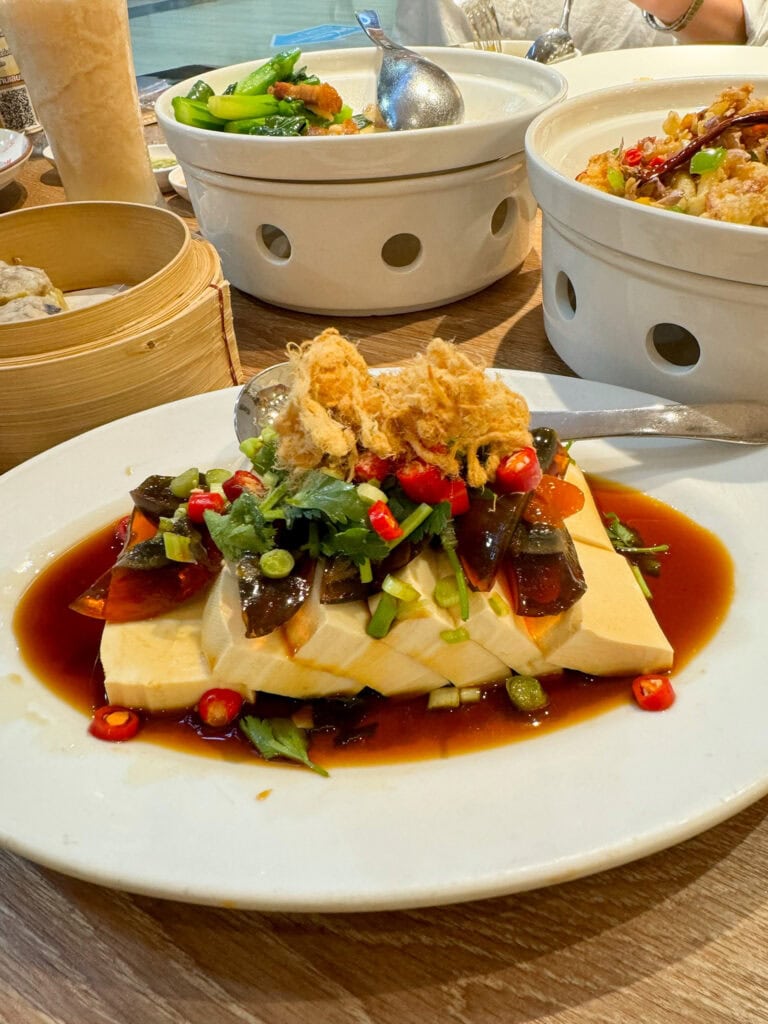Dinner at Hua Seng Heng inside MBK Centre with century egg tofu, dim sum, and fried squid