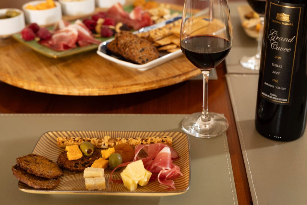 Château Yaldara Grand Cuvée Shiraz 2022 with cheese and cured meats