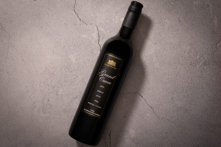 Château Yaldara Grand Cuvée Shiraz 2022 bottle on stone surface