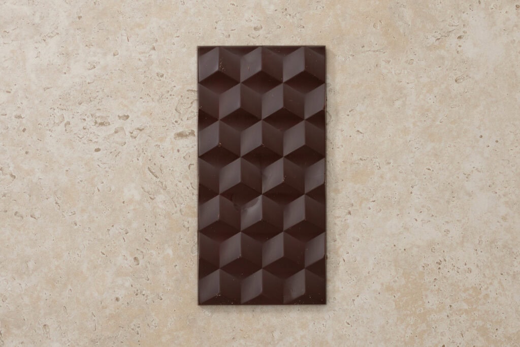 Zokoko Dark + White Mint dark chocolate bar with geometric mould pattern