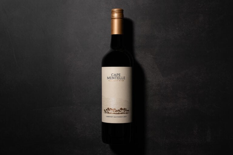 Cape Mentelle Cabernet Sauvignon 2021 bottle on dark textured background