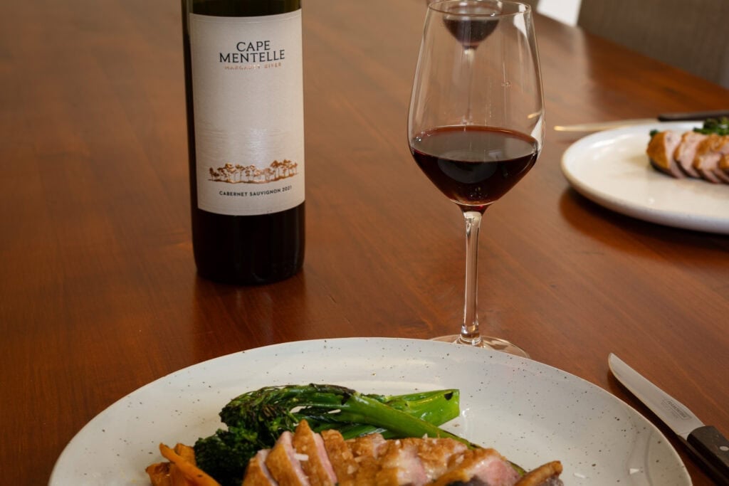 Cape Mentelle Cabernet Sauvignon 2021 with pan seared duck breast and broccolini
