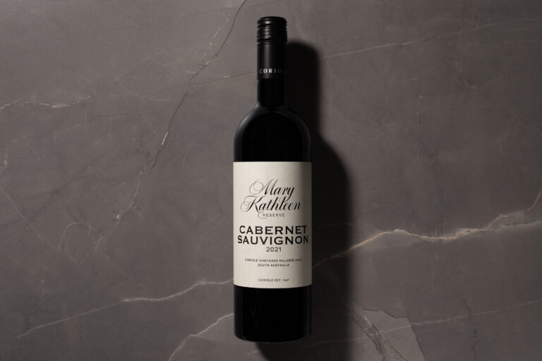 Coriole Mary Kathleen Reserve Cabernet Sauvignon 2021 bottle against dark stone background