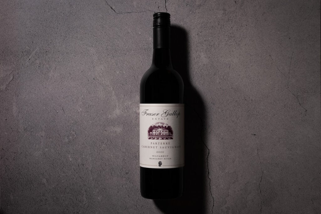 Fraser Gallop Estate Parterre Cabernet Sauvignon 2020 bottle photographed against a grey stone background