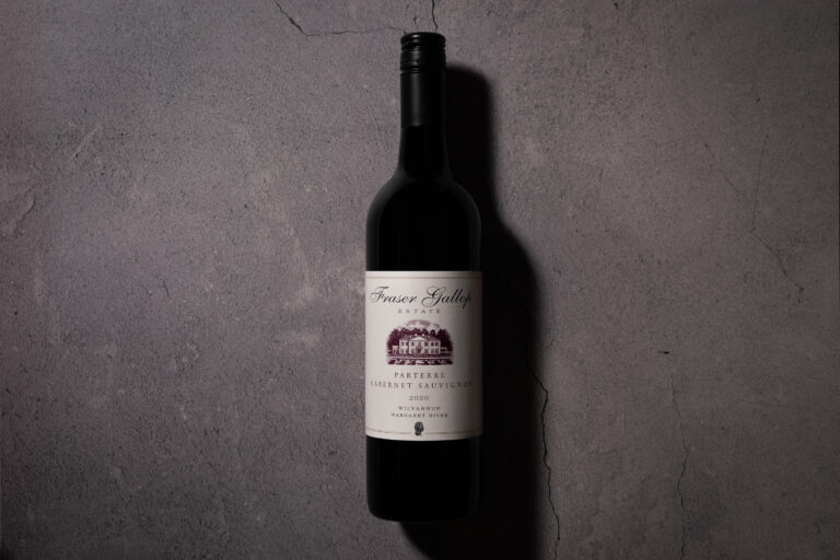 Fraser Gallop Estate Parterre Cabernet Sauvignon 2020 bottle photographed against a grey stone background