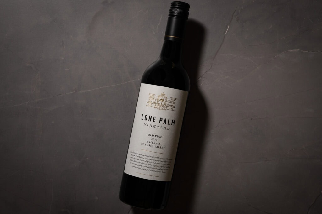 Lone Palm Vineyard Old Vine Shiraz 2023 bottle on dark stone background