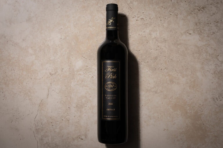 1847 First Pick Shiraz 2020 bottle photographed against a stone background