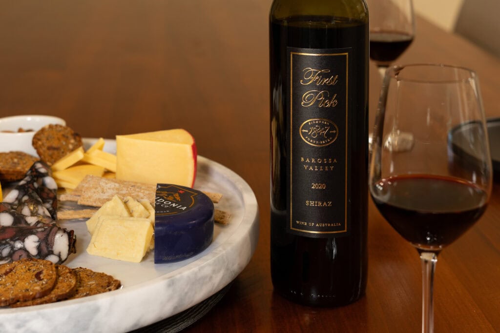 1847 First Pick Shiraz 2020 served with cheeses, crackers and cured meats during food pairing