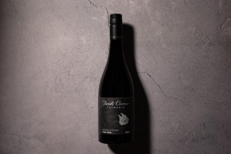 Devil’s Corner Resolution Pinot Noir 2024 bottle photographed against a grey stone background