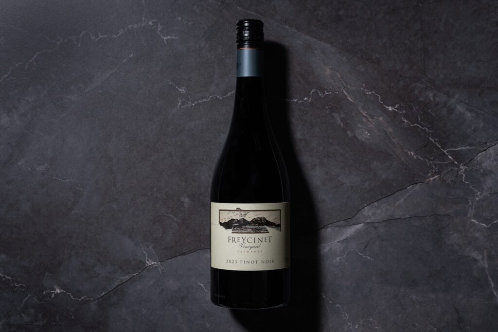 Freycinet Vineyard Pinot Noir 2023 bottle photographed on dark stone background