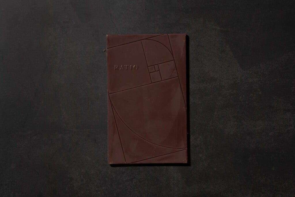 Ratio Axil Coffee Dark Chocolate showing the brand’s distinctive geometric mould pattern