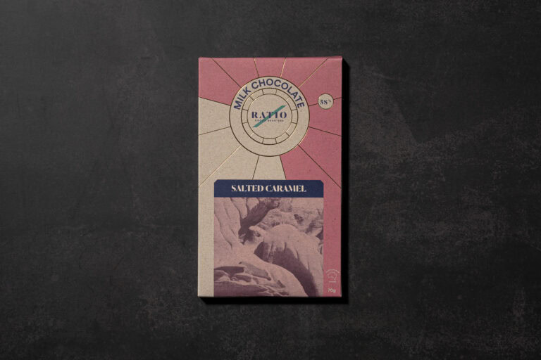 Ratio Cocoa Roasters Salted Caramel Milk Chocolate 58% packaging