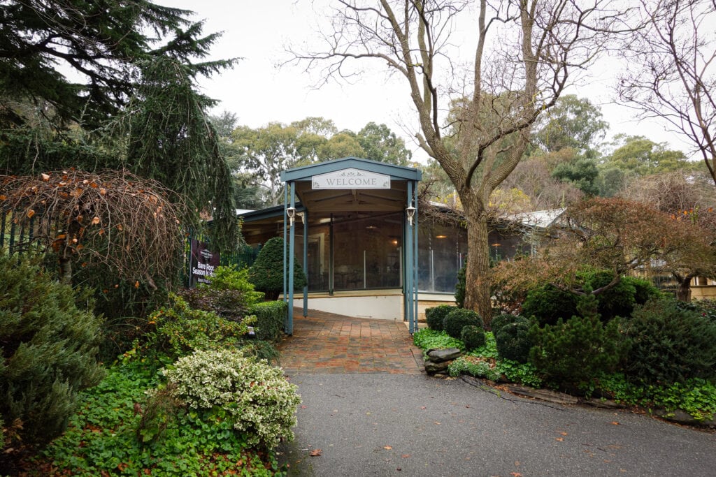 Garden entrance to Topiary Restaurant at Newman’s Nursery in Tea Tree Gully, Adelaide, South Australia.